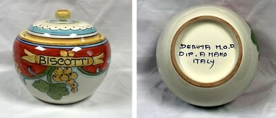 Deruta Hand Made Dip a Mano Italy Pottery Jar Canister Cookie Biscotti Large - Image 1 of 4