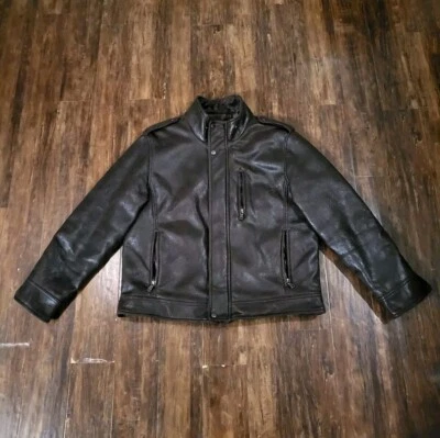 Calvin Klein Men’s Faux Leather Bomber Motorcycle Jacket Dark Brown Size Medium - Image 1 of 4
