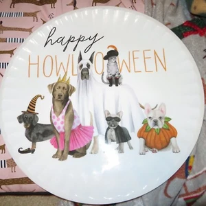 LARGE Round 16" Happy Halloween Dog Platter Plate Tray Dachshund French Bulldog - Picture 1 of 5