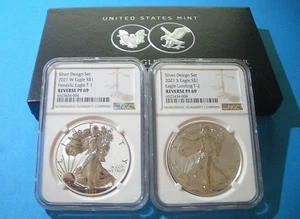 2021 NGC PF69 REVERSE PROOF SILVER EAGLE 2 COIN DESIGNER SET With Case & COA - Picture 1 of 3