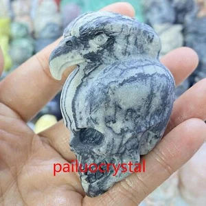 2.3" Natural Unknown Crow Skull Quartz Crystal Skull Carved Figurines Reiki 1pc - Picture 1 of 9