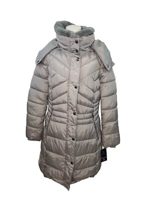London Fog Women’s Puffer Coat W/ Faux Fur Trim Hood  Gray Size M - New - Image 1 of 4