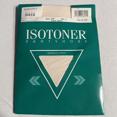 Vintage Isotoner Pantyhose Control Top Silky Sheer Sandalfoot Size 1 Color Linen - Image 1 of 4