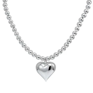 Polished Beads Puffed Heart Sterling Silver Necklace - Picture 1 of 1