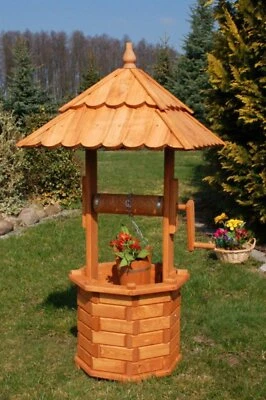 XL Holzbrunnen 120cm Gartenbrunnen imprägniert 1,20 m massiv Garten Zierbrunnen - Bild 1 von 2
