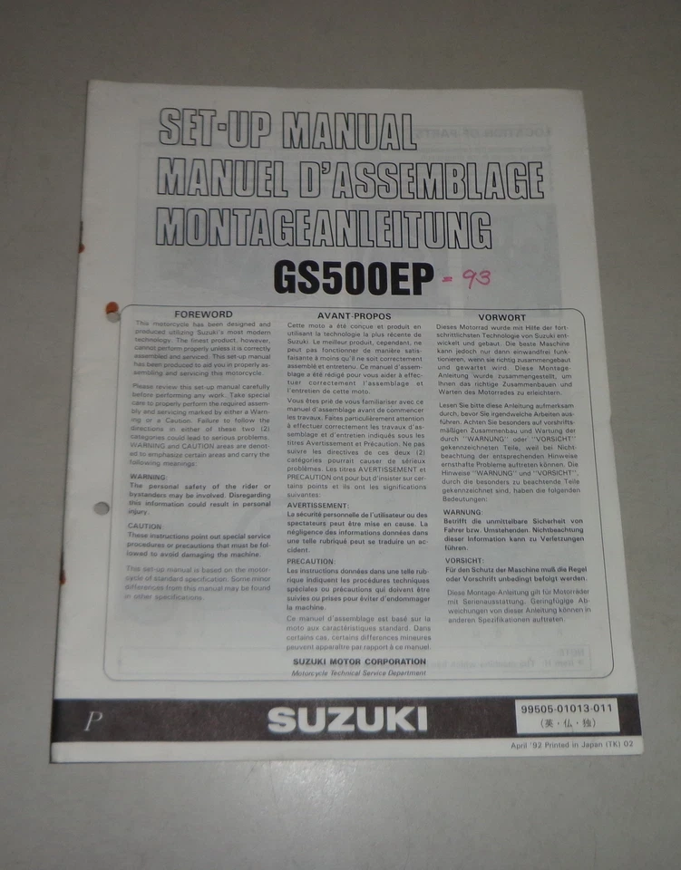 Instrucciones de Montaje / Kit Up Manual Suzuki GS 500E Stand 04/1991 - Imagen 1 de 1