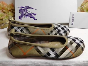 Burberry Damen Sand IP CHECK Strick Ballerina flach Größe 7,5 US *** 690 $ ** ***neu im Karton* - Bild 1 von 21