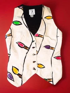 Vintage 90’s Todd Oldham Size Button Up Vest Christmas Holiday String Lights - Bild 1 von 12