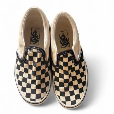 Zapatos sin cordones VANS clásicos a cuadros para niños pequeños, blanco y negro, talla 12,5 Foto 1 de 4