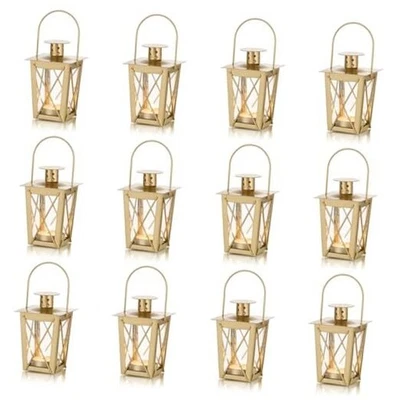  Linterna Decorativa Interior: Mini Linternas Colgantes Tealight Boda 12 Piezas Dorado Foto 1 de 4