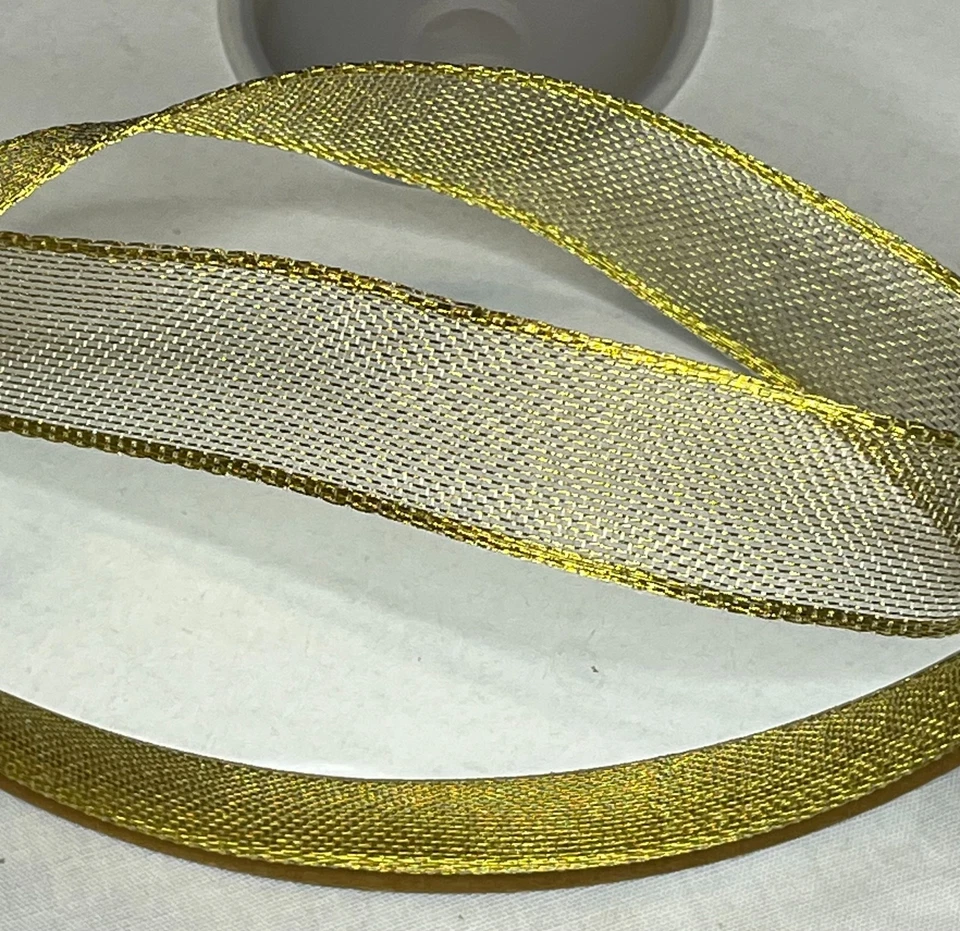 100 Yds. GOLD METALLIC MESH WIRE EDGE RIBBON  5/8" Wide - Image 1 of 1