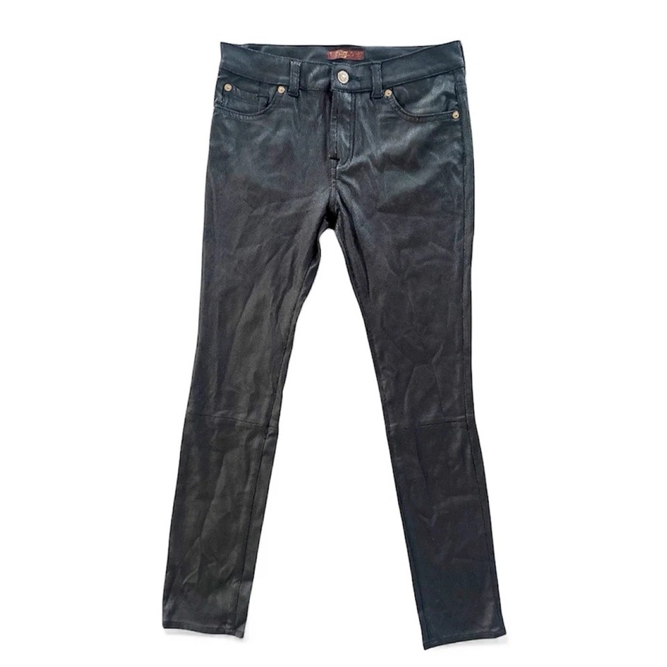 Pantalones de mezclilla ajustados de cuero sintético texturizados negros talla 14 7 For All Mankind Girls Foto 1 de 4