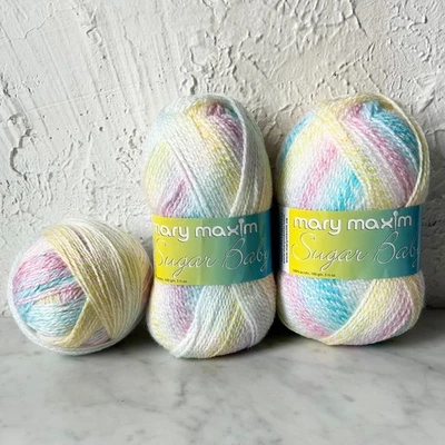 Mary Maxim Sugar Baby Stripes Yarn - 3 Skeins Color Cotton Candy #7002 - Image 1 of 4