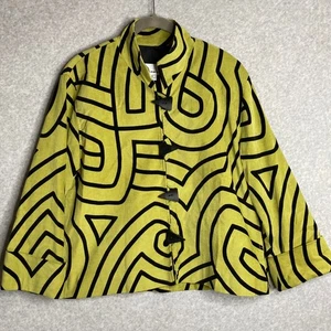 Caroline Rose Jacke abstraktes geometrisches Muster Knebelknopfleiste Chartreuse Small - Bild 1 von 8
