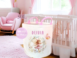 Personalised storage tube, fairy print toy basket, nursery room item, kids bag, - Picture 1 of 2
