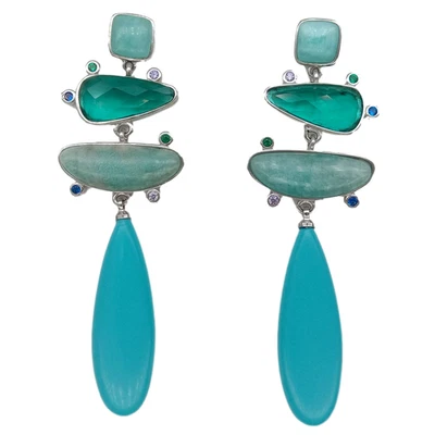 Aretes colgantes de cristal amazonita verde turquesa azul Foto 1 de 4