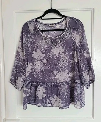 Marks And Spencer Indigo Purple White Grey Floral Floaty Blouse Size 12 NWOT * - Image 1 of 3