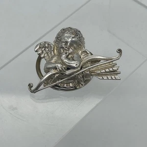 Vintage Cupid Cherub Silver Plated Scarf Clip Bow Arrow - Picture 1 of 14