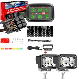 6 Gang Switch Panel Circuit Control Box LED Light Bar w/2PCS 3" LED Cube Pods - Picture 1 of 22