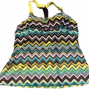 Unbranded Womens Size Large Tankini Black Multi Wireless Lined Racerback Chevron - Picture 1 of 7