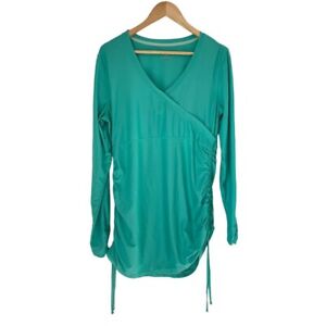Athleta Wick It Adjustable Cover Up Size L Ruched Faux Wrap Top Blue/Green