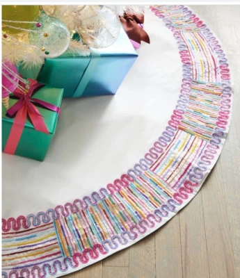 Neiman Marcus Christmas White bright holiday candy ribbon tree Skirt 54"  $650 - Image 1 of 3