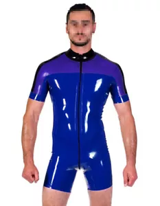 100% Latex Rubber Gummi Bodysuit Blau Cosplay Fitness Anzug Jumpsuit S-XXL - Bild 1 von 3