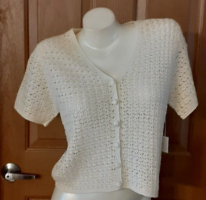 Norton McNaughton Petites Ivory Crocheted Sweater Misses Size PM NWT