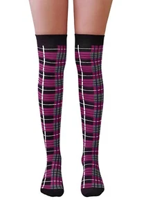 Ladies Over The Knee Pink Tartan Socks Thigh High Size 4-6 Cosy Christmas Burns - Picture 1 of 1