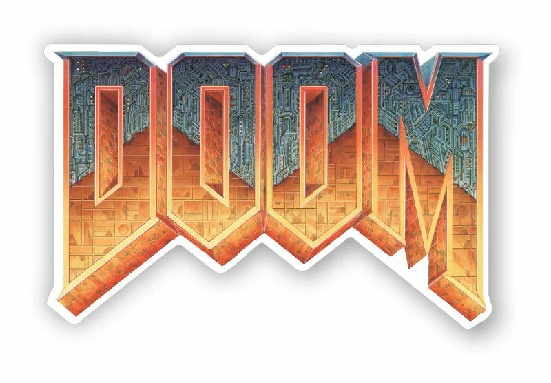 DOOM Retro Gaming Plastic Sticker - 14.5cm x 9cm - Image 1 of 1