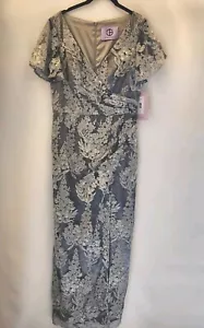 JS Collections Womens Maxi Dress 8 Silver Metallic Floral Lace Wedding Mother - Picture 1 of 17