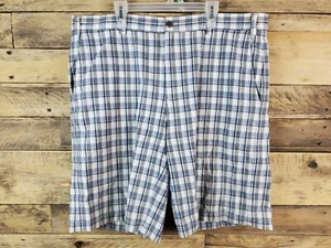 Geoffrey Beene Chino Shorts 34W Blue White Gray Waist 36" Hips 43" Inseam 9" - Picture 1 of 5