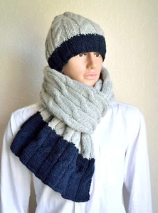 Hand Knit Men's Alpaca Hat and Scarf Set - Picture 1 of 5