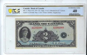 1935 Bank of Canada $2 Dollar  Bank Note BC-3 PCGS 40 - Picture 1 of 2