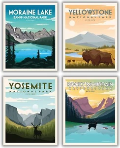 National Parks Vintage Posters & Prints | Set of 4 (11inches x 14 inches) Mou... - Picture 1 of 5