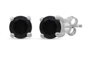 14k White Gold Created Black CZ Round Stud Earrings 3mm by Paris Jewelry - Picture 1 of 1