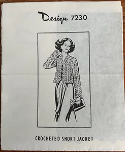 Crochet Pattern Short Jacket Design 7230 Vintage Sizes 8-18 (G5168) - Picture 1 of 3