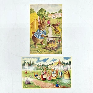Set of 2 Vintage The Campers Racey Helps Medici Bunny Rabbit Postcards Unposted - Picture 1 of 4