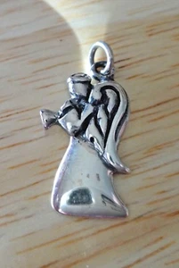 Ciondolo in argento sterling 21x14 mm simpatico angelo che suona una tromba - Foto 1 di 5