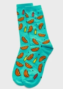Teal Hotdog Socks Novelty Unisex 6-12 Crazy Fun SF154 - Picture 1 of 1
