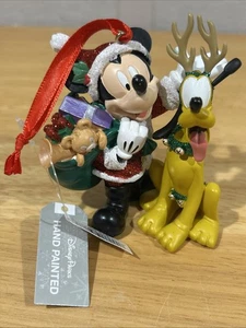 NEU Disney Parks handbemalter Weihnachtsschmuck Mickey Mouse & Rentier Pluto - Bild 1 von 5