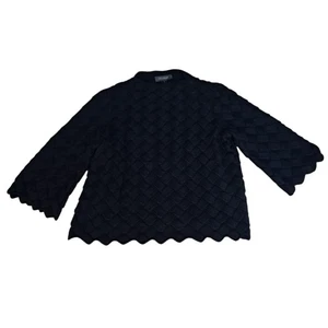 St. John Sweater Women's Medium Black Bateau Braided Knit Scallop Quiet Luxury - Picture 1 of 10
