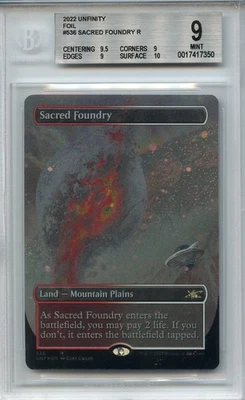 MINT BGS 9+ (w/ subs) Sacred Foundry (Borderless Galaxy Foil) Unfinity MTG Magic - Image 1 of 2