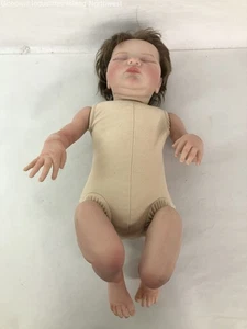 Collectible Bonnie Brown Vinyl & Cloth Reborn Baby Doll Brown Hair Closed Eyes - Bild 1 von 10