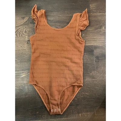 Rylee + Cru Girls Ribbed Ruffle Sleeve Bodysuit Rust 10 12 Years - Image 1 of 2