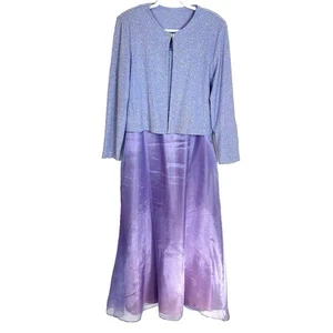 Vintage Patra Rhinestone Glitter Sheer Organza Maxi Dress Sz 14 Purple 2 Pc Prom - Picture 1 of 17