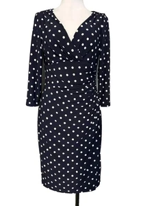 Ralph Lauren Kleid 14 gepunktet schwarz weiß 3/4 Langarm Stretch waschbar - Bild 1 von 1
