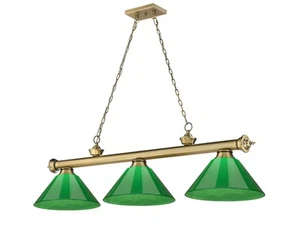 Z-Lite 2306-3-PGR Cordon 3 Light 14"W Billiard Chandelier - Rubbed Brass / Green - Picture 1 of 12