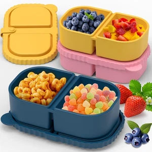 3 Pack Reusable Silicone Snack Containers with Lids, Mini Containers 2 Compar... - Picture 1 of 6