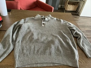 G.H. Bass & Co. Mens Med Grey Knit Henley Sweater With Button Collar & Fleece - Picture 1 of 20